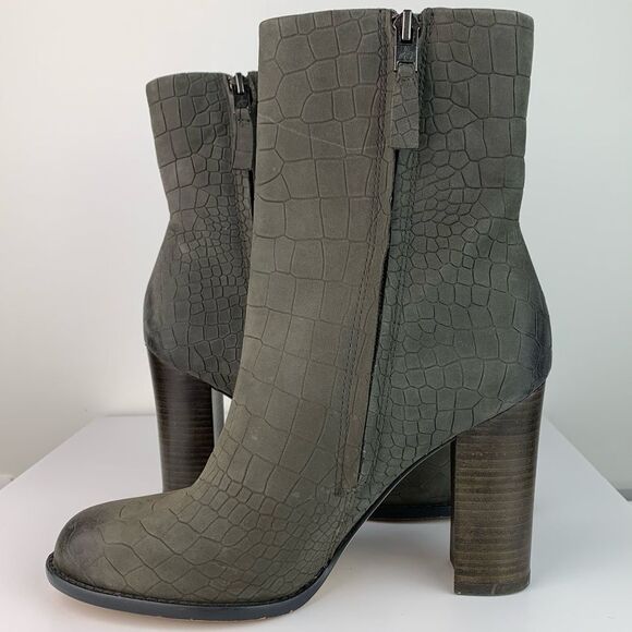 Sam Edelman Women’s Gray Leather Crocodile effect Reyes heeled ankle boots 6.5 - Picture 2 of 15